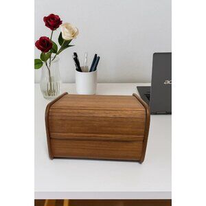 Vintage MCM Solid Teak Roll Top Divider Organizer By Kalmar Designs Tambour Box
